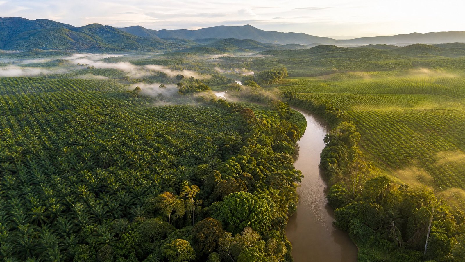 Aerial view of a well-managed Malaysian plantation landscape
